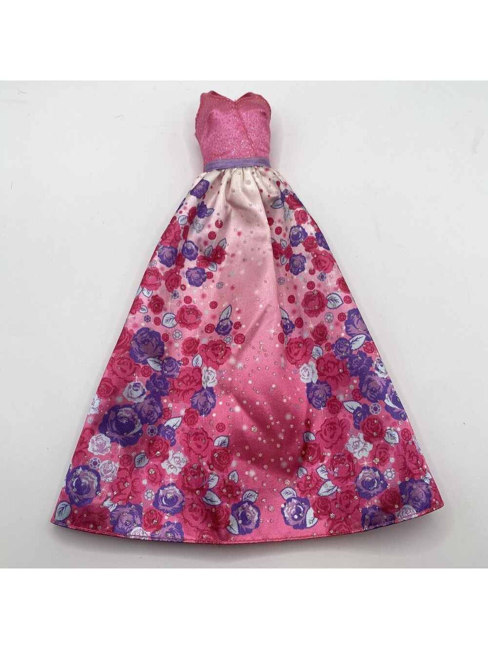 Barbie Gown- 2013 Barbie Cut And Style Satin Pink And Purple Roses  B7